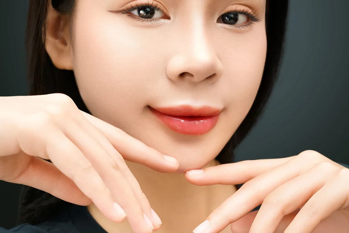 Ảnh minh hoạ — Phụ nữ châu Á trưởng thành, làn da sáng mịn, áo đen cổ tròn, nền studio sạch