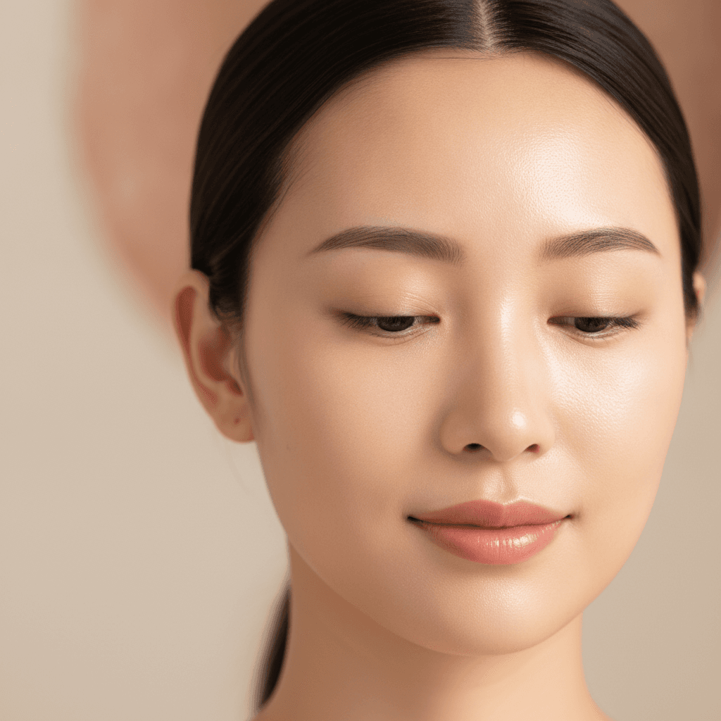 Ảnh minh hoạ (AI-generated — Gemini) — Cận cảnh gương mặt phụ nữ châu Á trong không gian tư vấn da