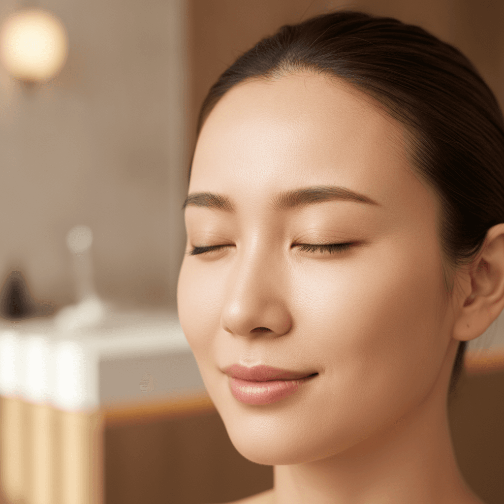 Chân dung phụ nữ châu Á da mịn, minh hoạ chủ đề mụn đầu đen