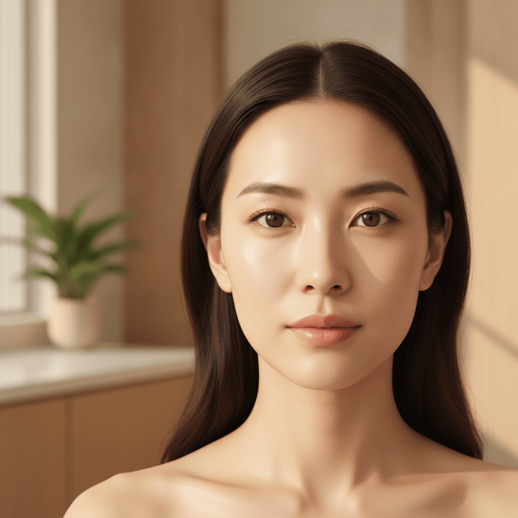 Ảnh minh hoạ (AI-generated — Gemini) — Phụ nữ châu Á nhìn thẳng trong không gian thẩm mỹ